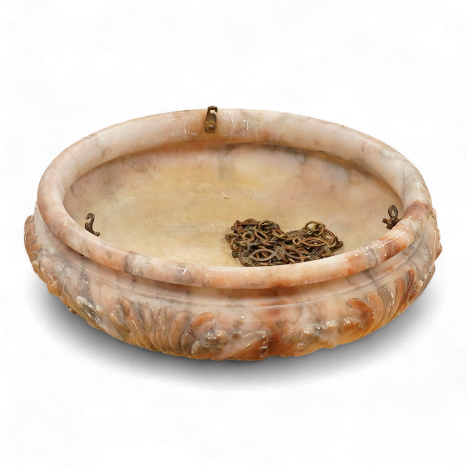 A carved alabaster ceiling shade, 39cm in diameter